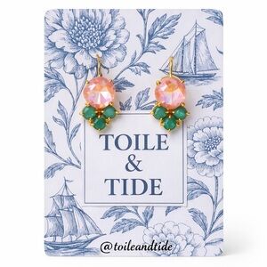 Peach Crystal & Emerald Green Crystal Earrings | Gold Tone Drop Earrings